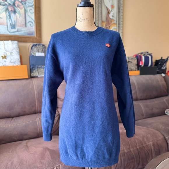 Kenzo Paris Navy Sweater With Boke Flower Crest 100% wool - Picture 4 of 12